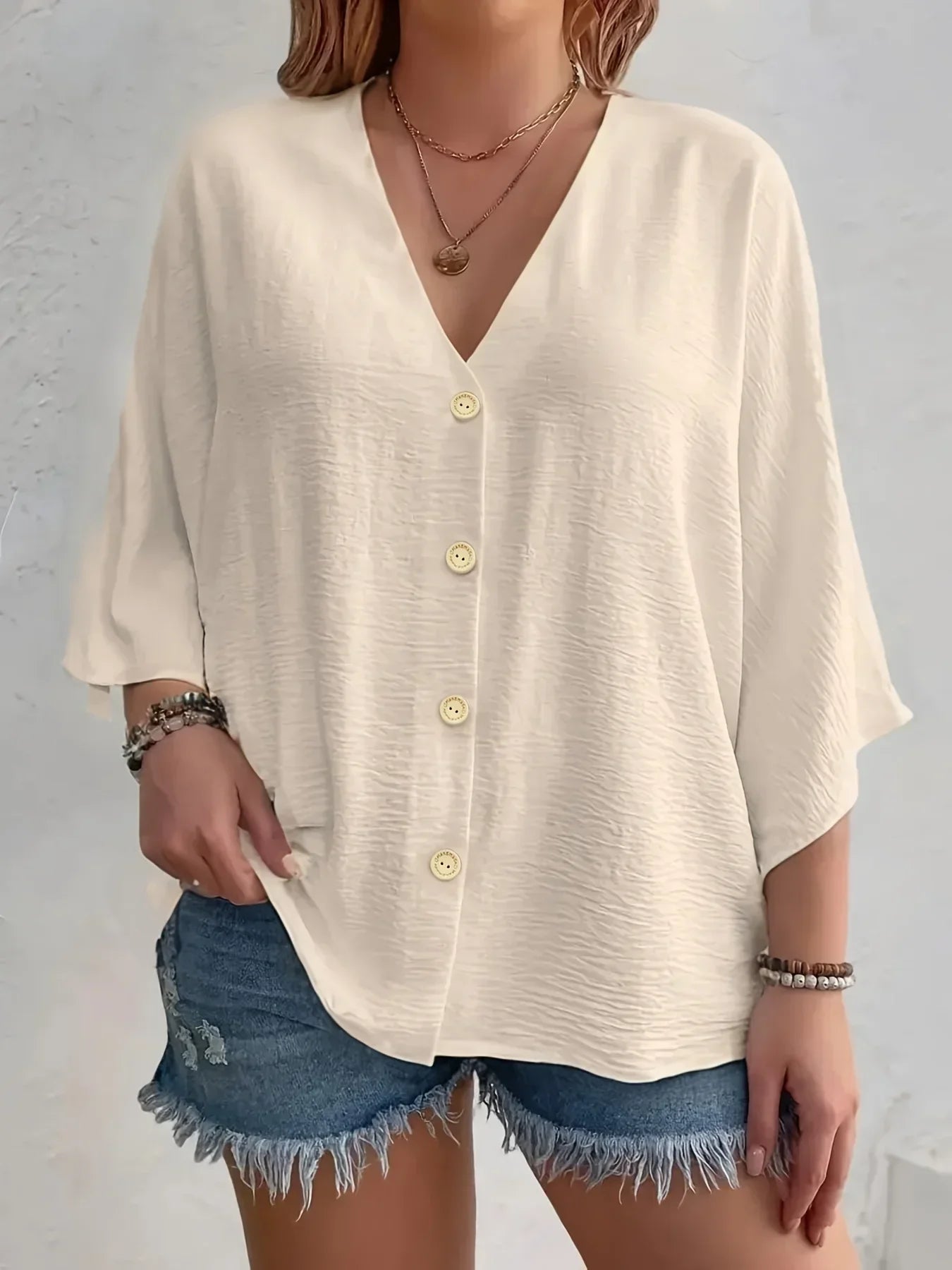 Elin | Signe – Blus med knäppning och ¾-ärm