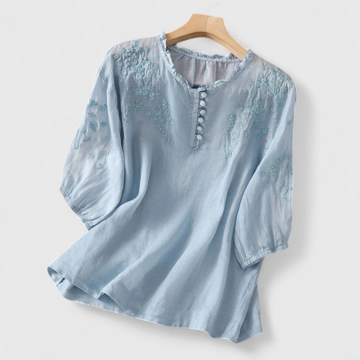 Elin | Sorelia – Blus i bomullsvoile med broderade axlar