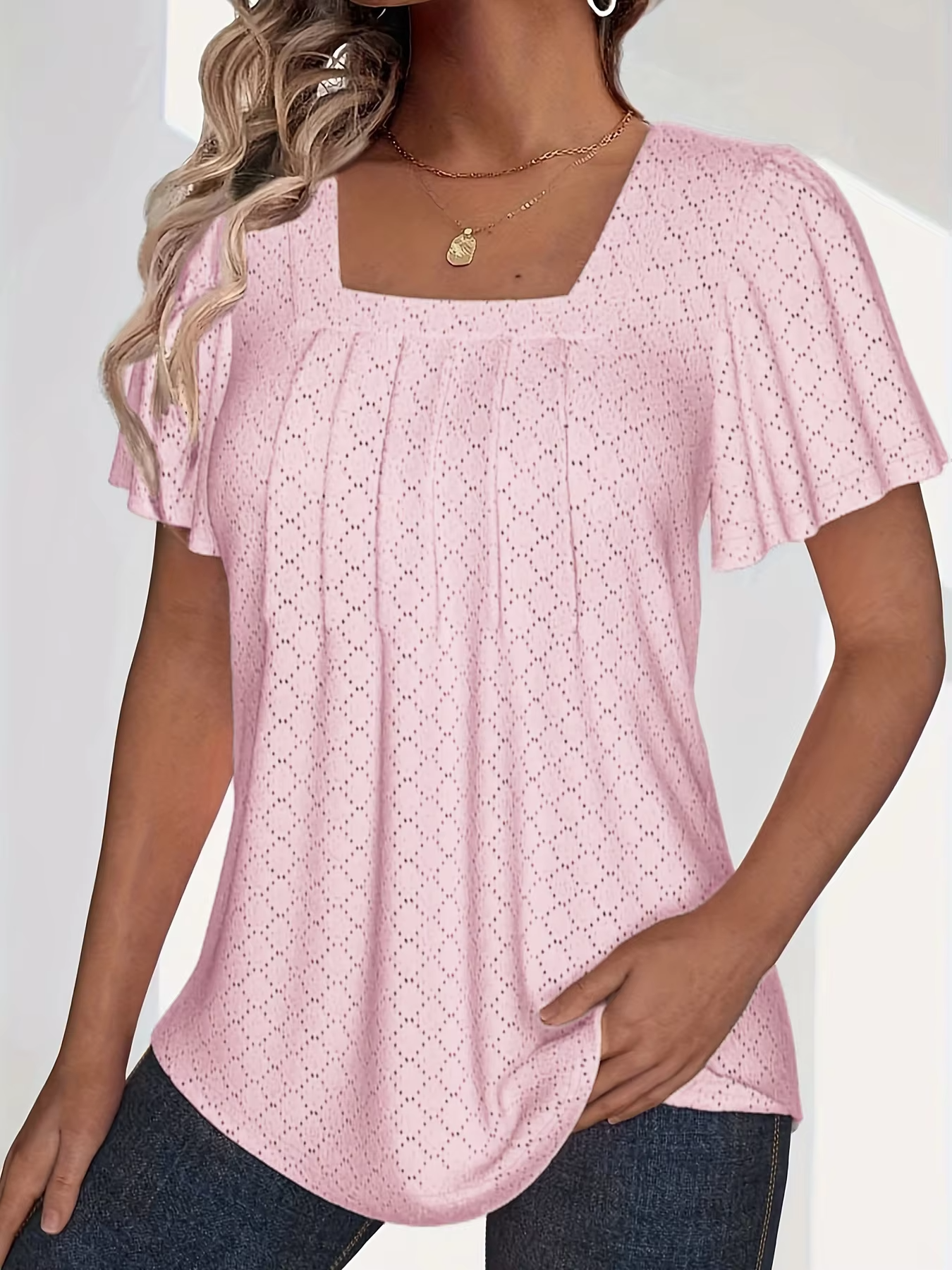 Elin | Mirelle – Blus med fyrkantig halsringning och textur