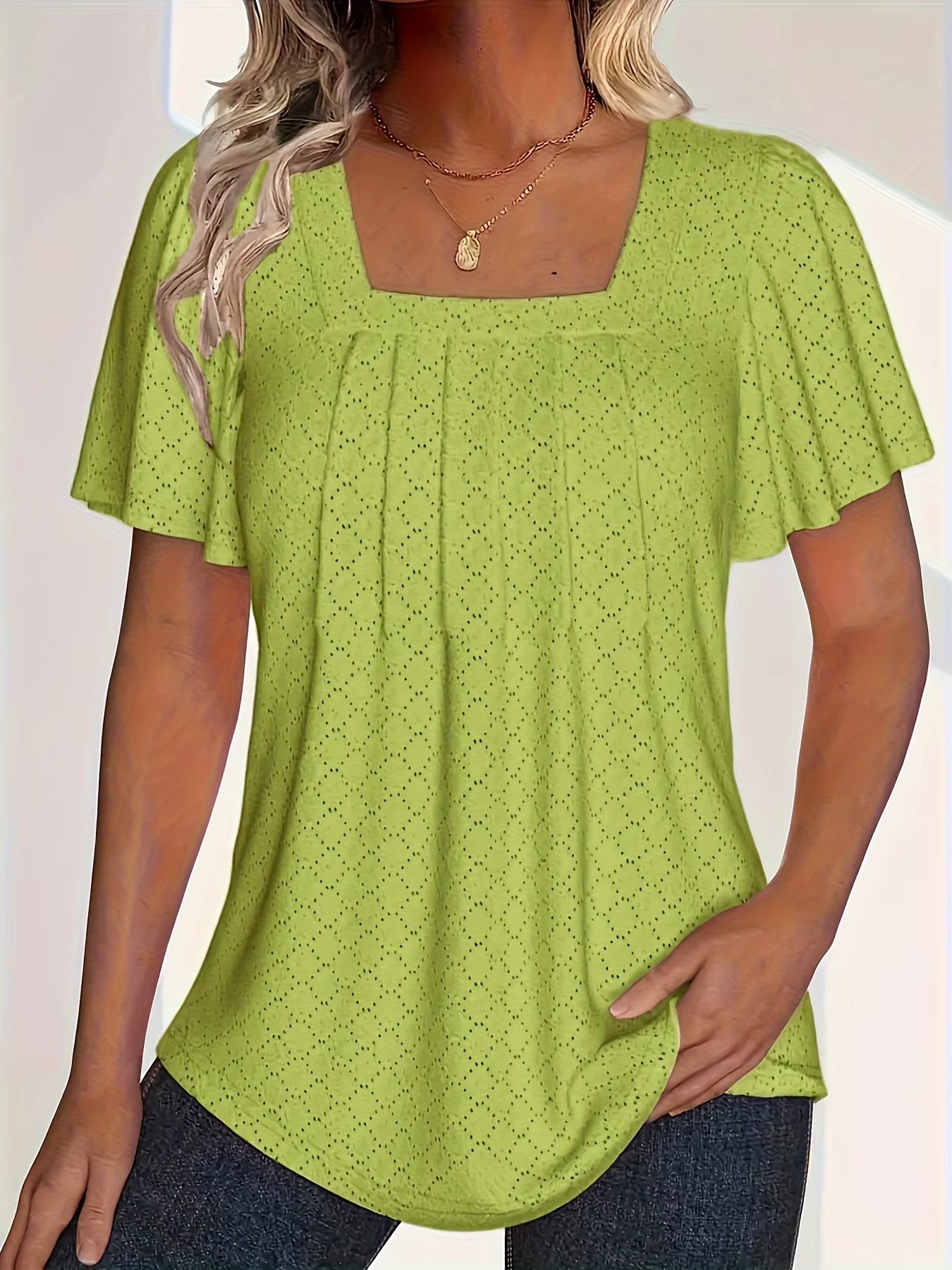 Elin | Mirelle – Blus med fyrkantig halsringning och textur