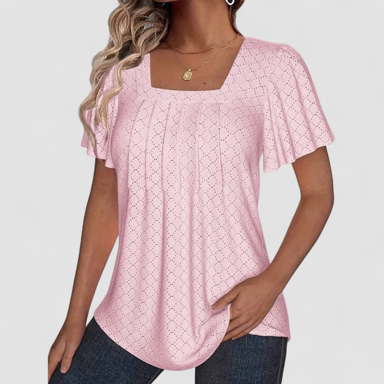 Elin | Mirelle – Blus med fyrkantig halsringning och textur
