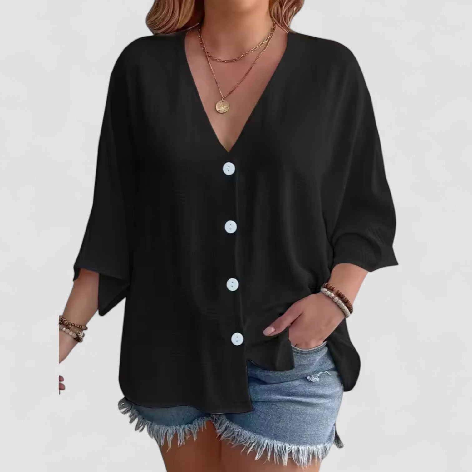 Elin | Signe – Blus med knäppning och ¾-ärm