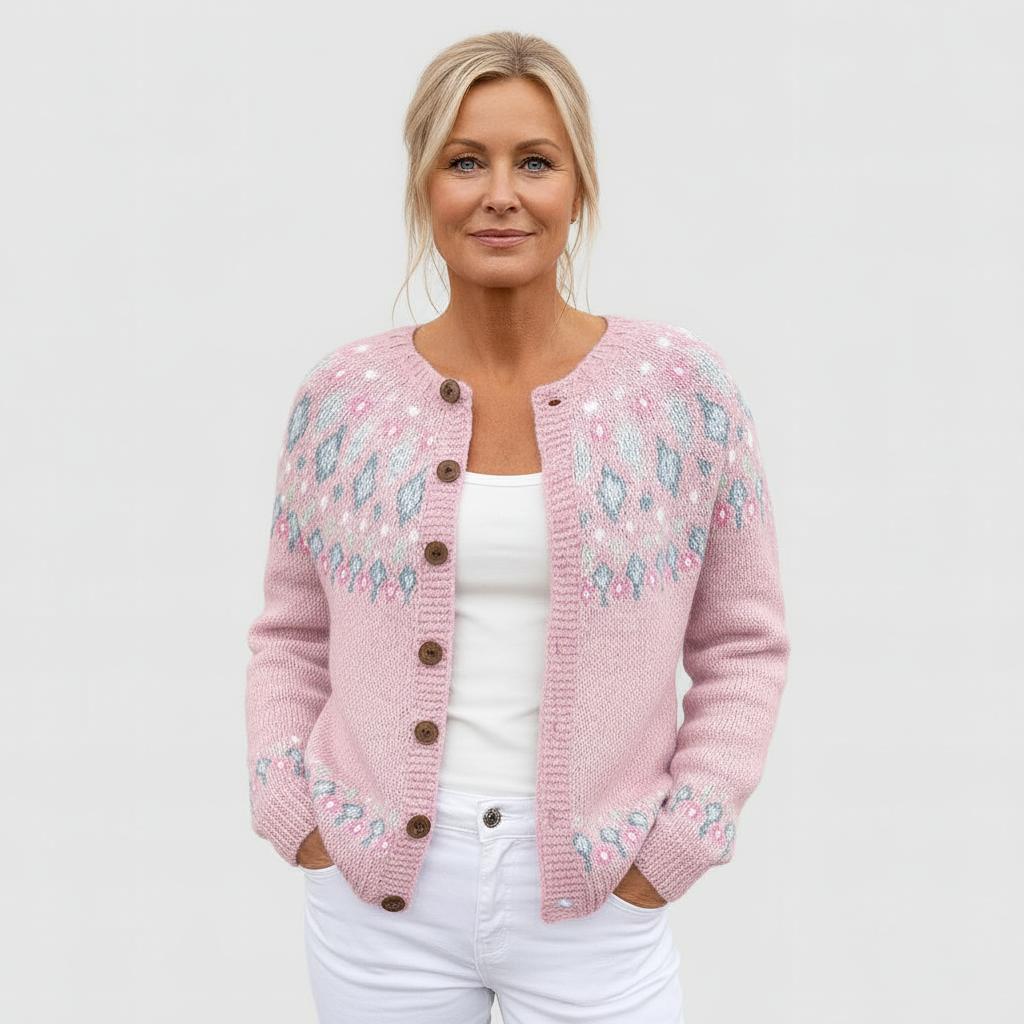 Elin™ | Lösstickad Kofta med Mönster